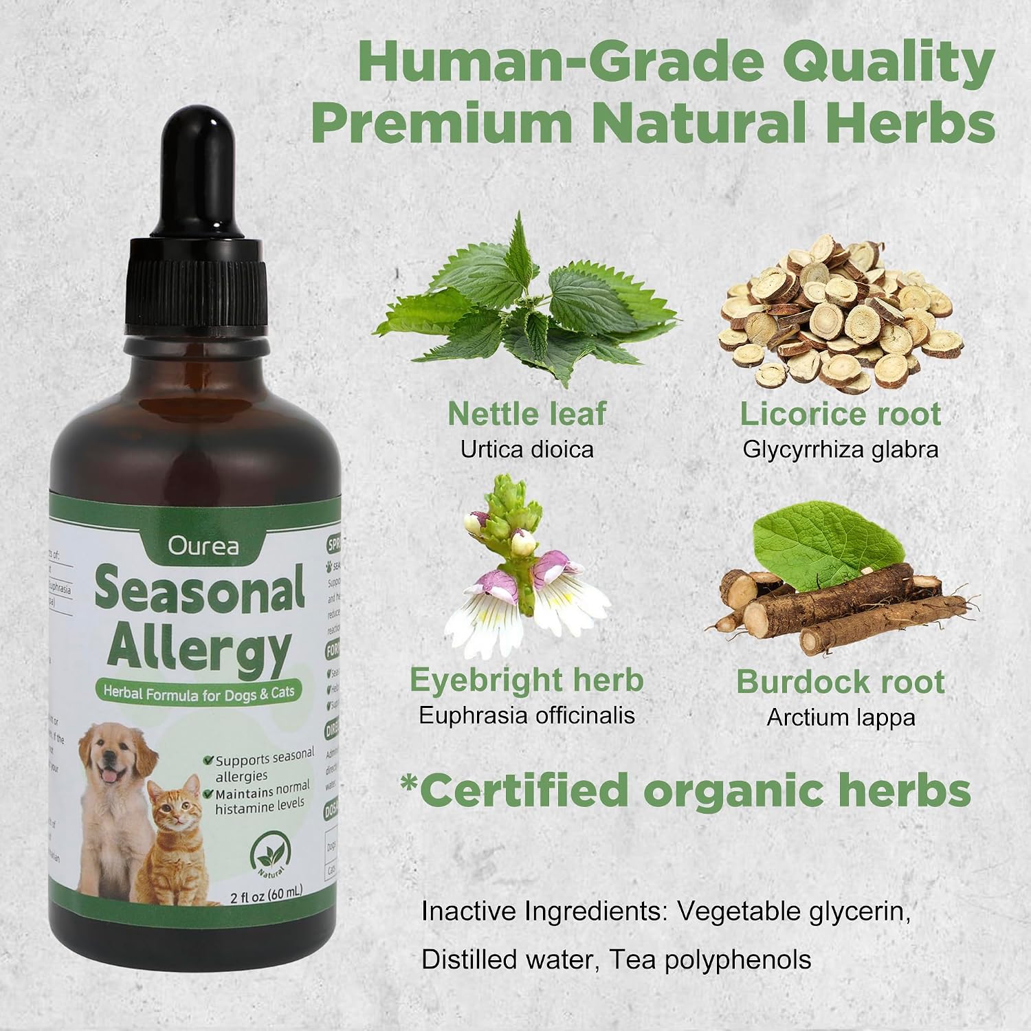Alivio para Alergias Estacionales en Perros y Gatos - Fórmula Herbal Natural - Líquido de Rápida Absorción
