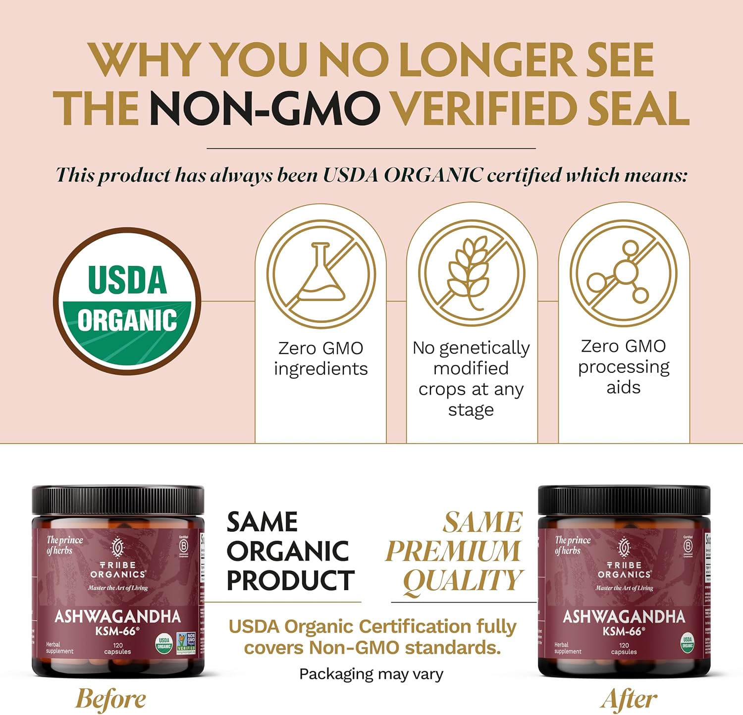 TRIBE ORGANICS Ashwagandha KSM-66 600 mg - Extracto de raíz orgánico - 120 cápsulas
