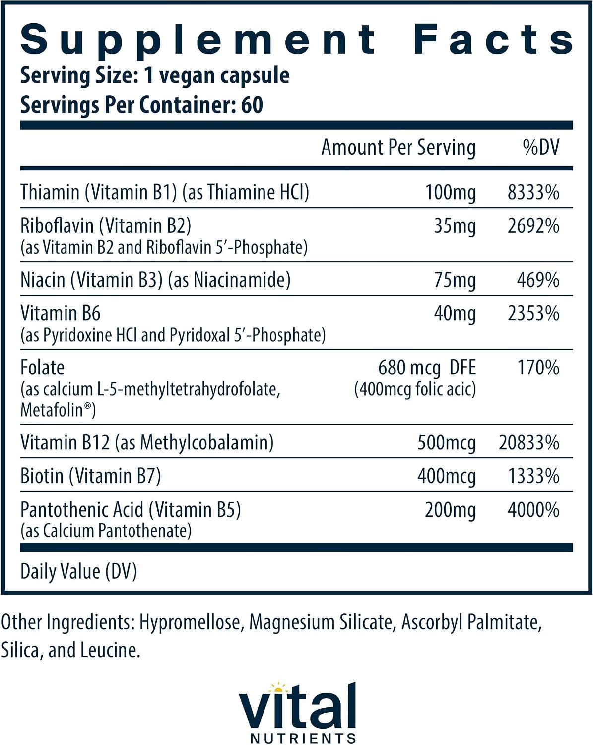 Vital Nutrients B Complex – High Potency, Methylated, Vegan B Vitamins – 60 Capsules