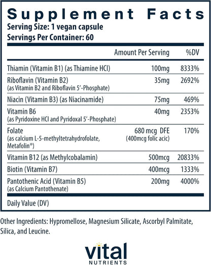 Vital Nutrients Complejo B – Vitaminas B de – Tiamina (B1), riboflavina (B2), piridoxina (B6) y cobalamina (B12) – Image 2