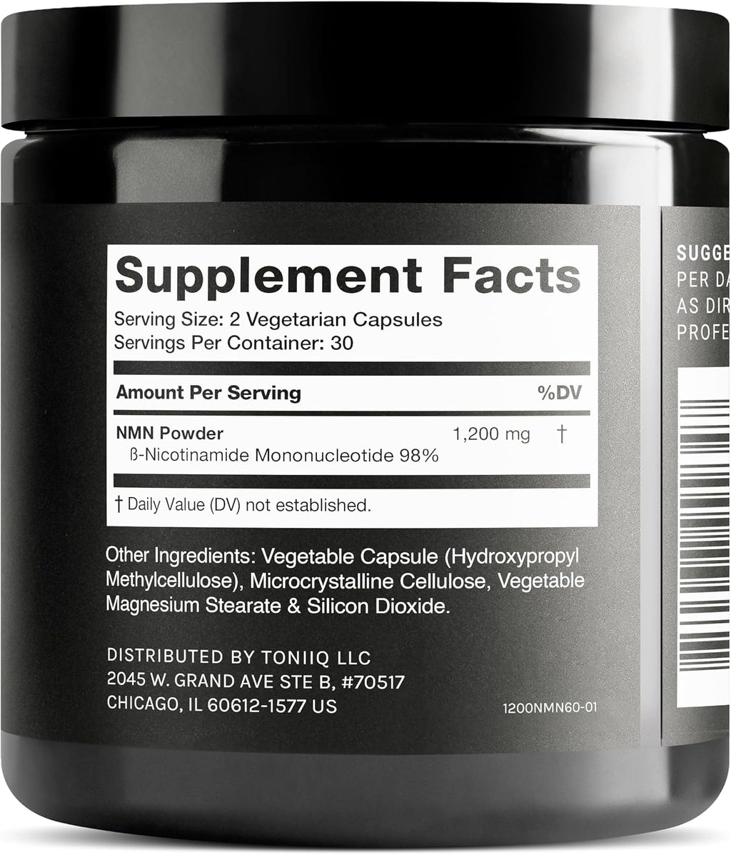 Toniiq NMN Supplement 1200mg - 60 Cápsulas de Nicotinamida Mononucleótido Puro al 98%