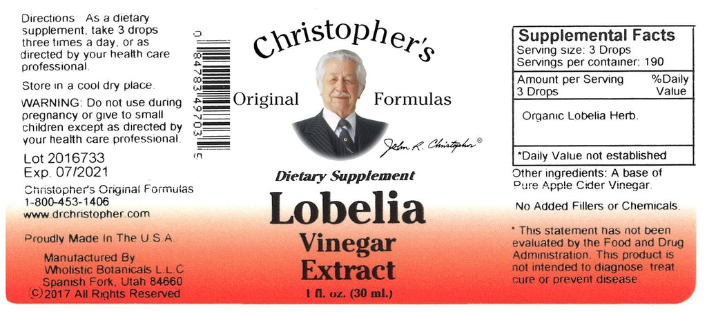 Extracto de Lobelia en Vinagre - Dr. Christopher, 1 oz (30 ml)