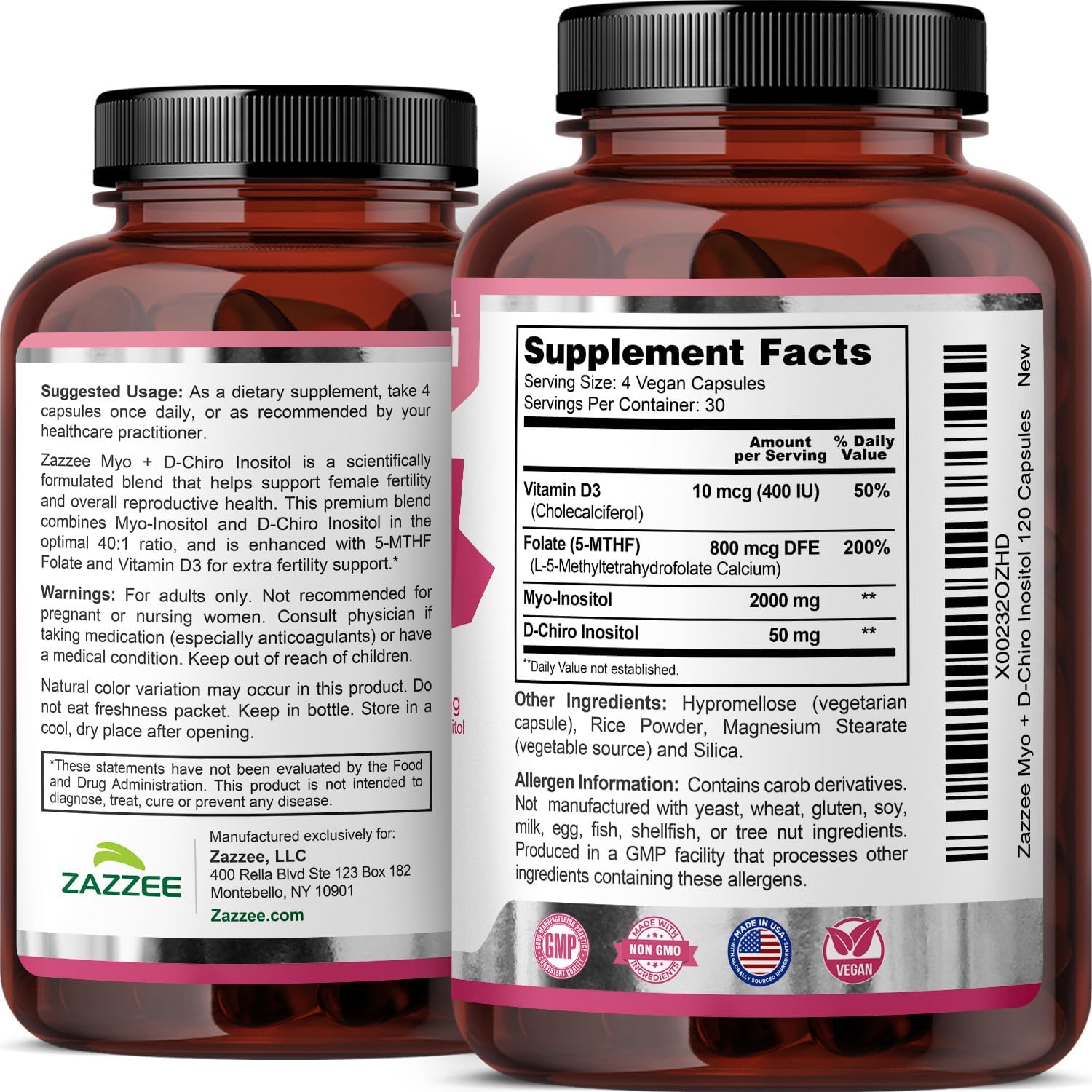 Myo & D-Chiro Inositol 40:1 con Vitamina D3 y Folato - 120 Cápsulas Veganas