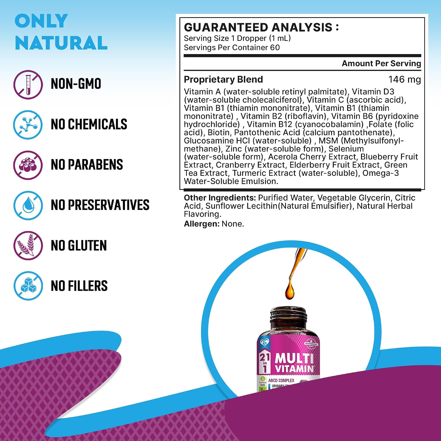 Multivitamínico Líquido 21 en 1 para Perros y Gatos con Glucosamina y Arándano Rojo – Apoyo para Tracto Urinario, Articulaciones, Piel y Pelaje (60 ml)