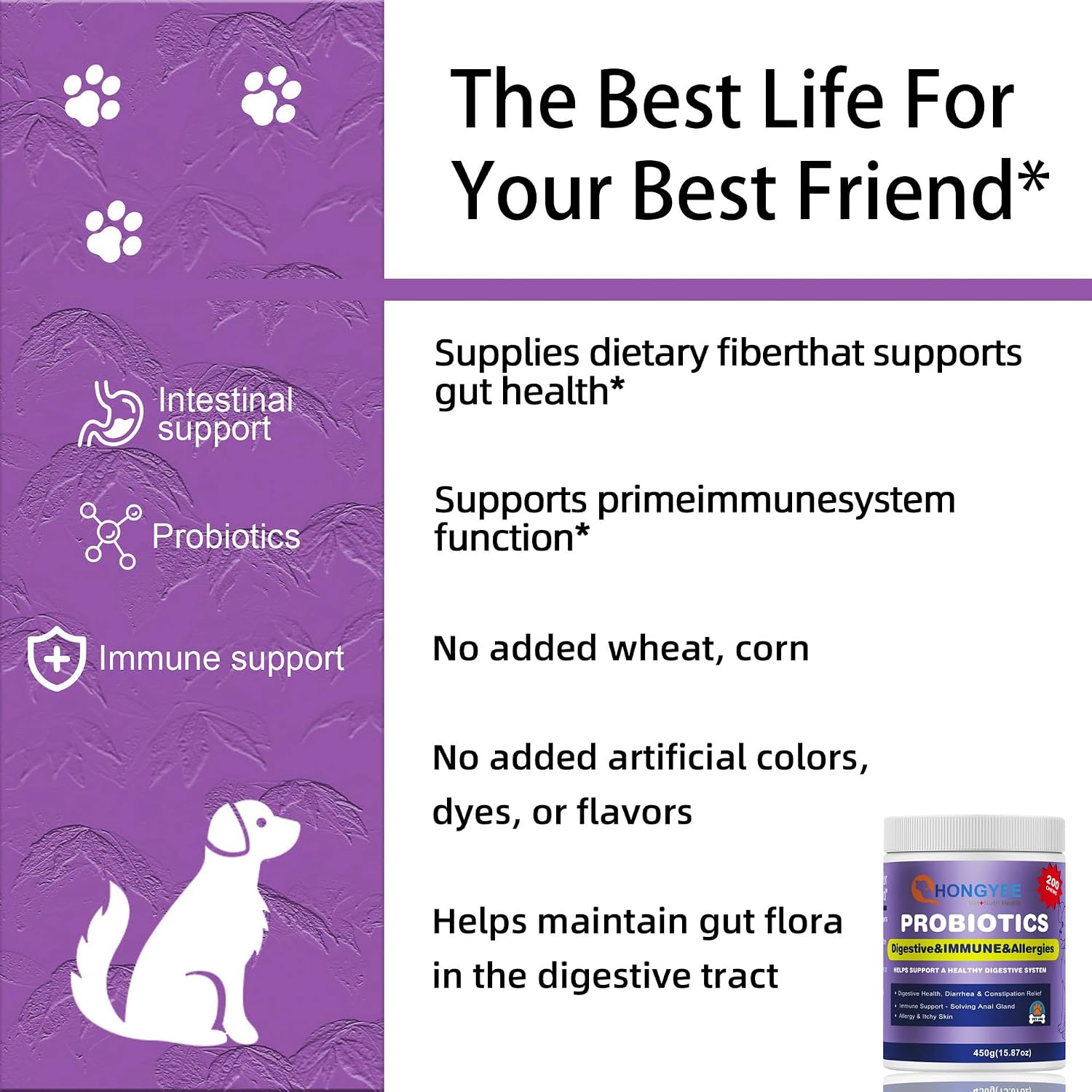 Probióticos para Perros con Enzimas, Papaya, Calabaza y Aceite de Krill - 200 Masticables