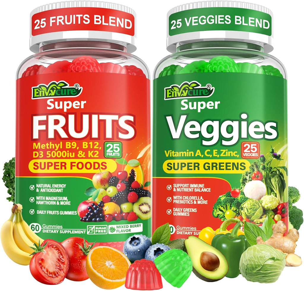 Super Greens Gummies - Complemento Diario de Superalimentos Verdes con Espirulina, Chlorella, Probióticos y Vitaminas, 120 Gominolas