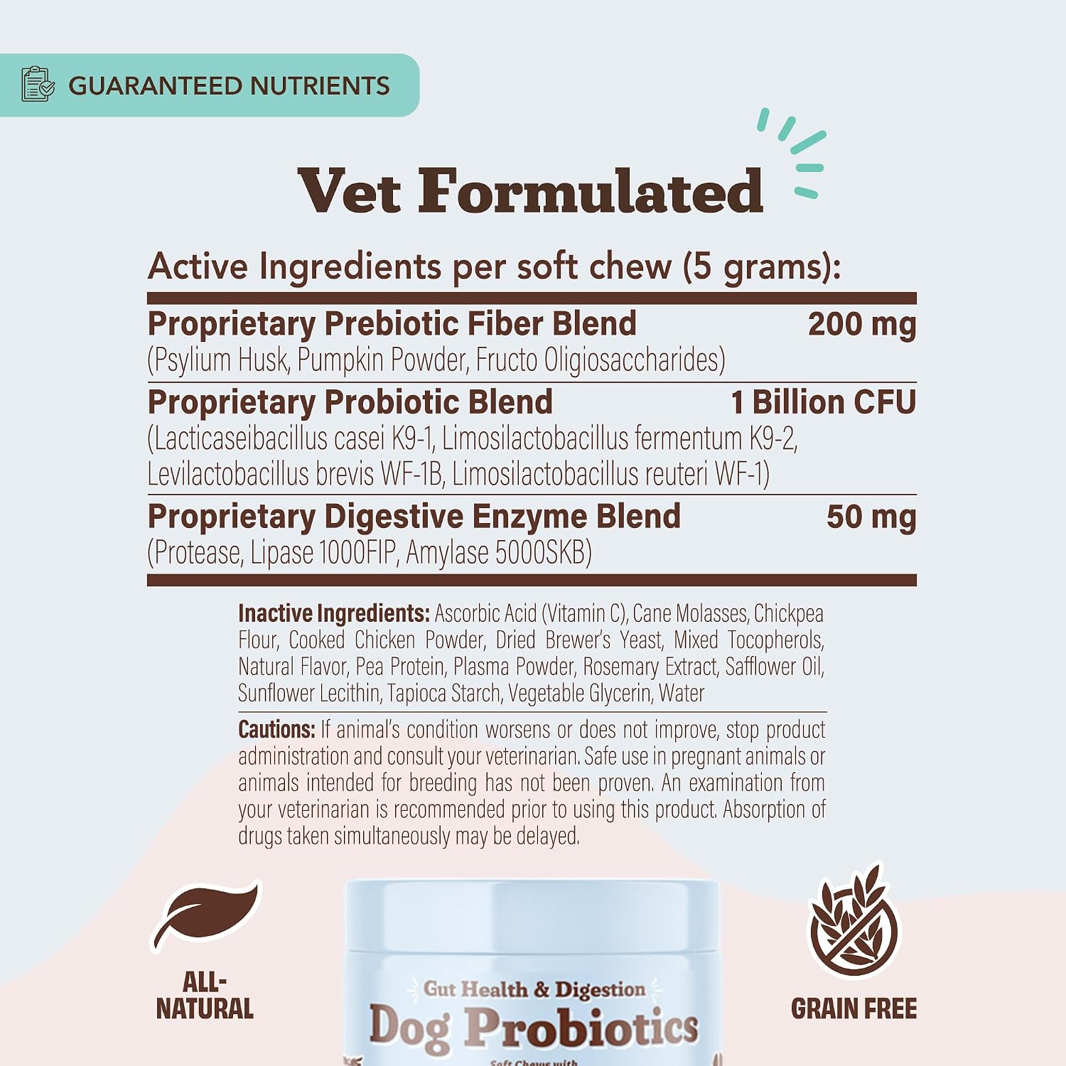 Natural Dog Company Probióticos para Perros – Masticables con 1B UFC, Cepas Microencapsuladas, Prebióticos y Enzimas para la Salud Digestiva, 45 unidades