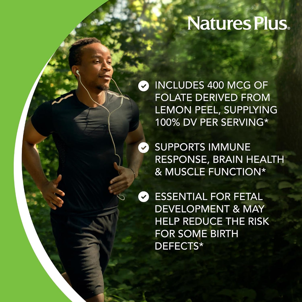 NaturesPlus Source of Life Garden Folate - 60 Cápsulas - Promueve la Salud Prenatal y el Desarrollo Fetal - Apoyo Inmunológico y Muscular - No GMO, Certificado Orgánico USDA, Vegano, Sin Gluten - 60 Servicios