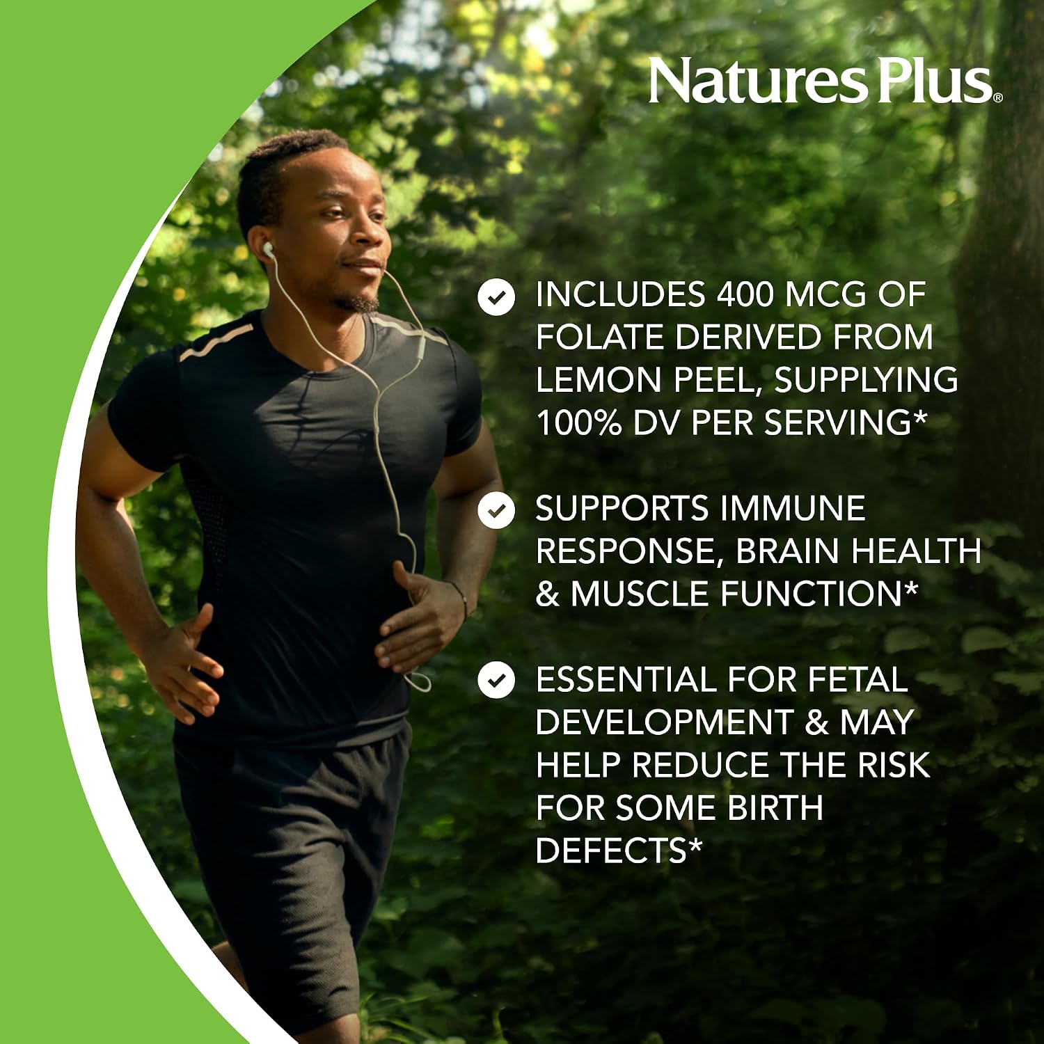 NaturesPlus Source of Life Garden Folate - 60 Cápsulas - Promueve la Salud Prenatal y el Desarrollo Fetal - Apoyo Inmunológico y Muscular - No GMO, Certificado Orgánico USDA, Vegano, Sin Gluten - 60 Servicios