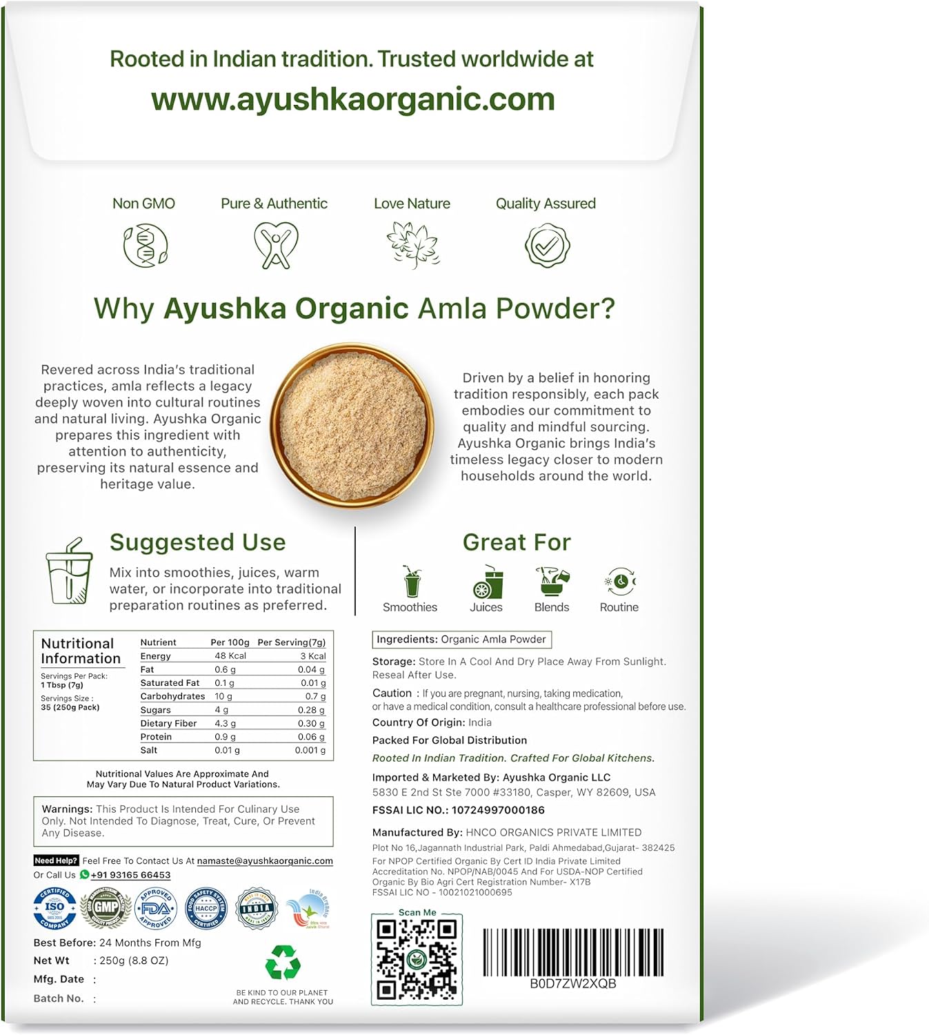 Ayushka Organic Amla en Polvo (Amalaki) – Grosella India Orgánica 250g