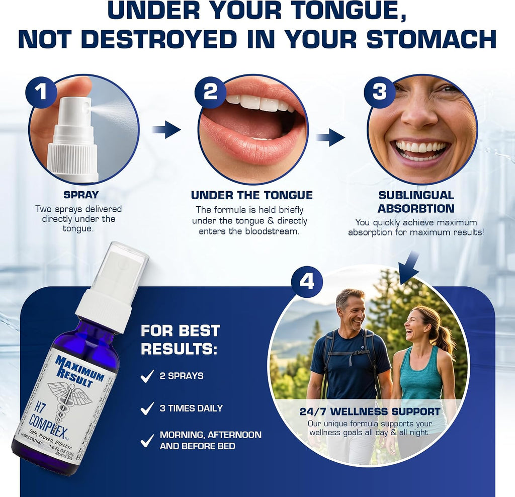 Maximum Result H7 Complex Spray Homeopático Sublingual Antiedad, Fórmula Pituitaria y Adaptógena, 3 Meses de Suministro