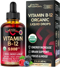 Vitamina B12 Orgánica Gotas Sublinguales - 5000 mcg Metilcobalamina Vegano - 60 ml