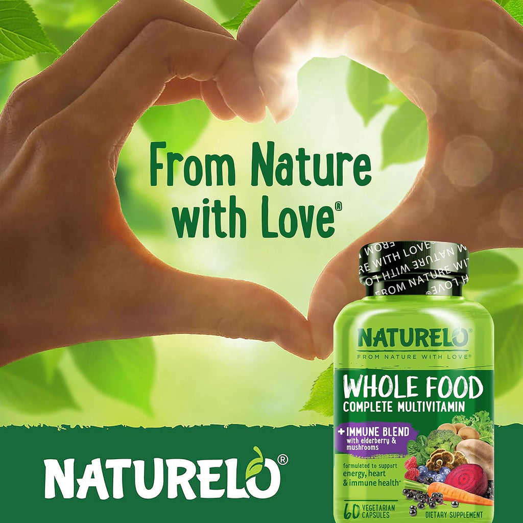 NATURELO Whole Food Multivitamin + Immune Blend – Multivitamínico Completo con Apoyo Inmunológico (60 Cápsulas Veganas, Pack de 2)