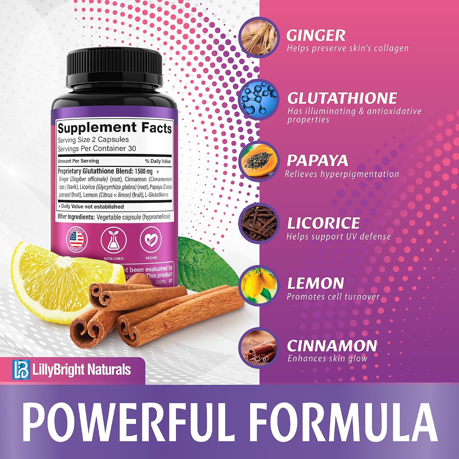 Glutatión 1500 mcg con Vitamina C - Suplemento para el Cuidado de la Piel - 60 Cápsulas