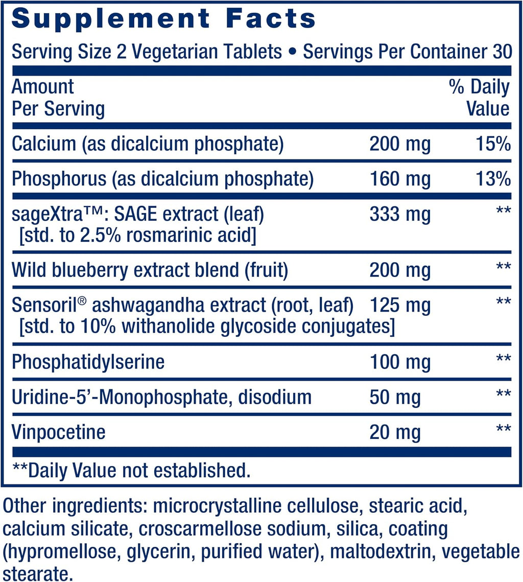 Life Extension Cognitex Elite, 60 comprimidos – con salvia, arándano, ashwagandha, fosfatidilserina y vinpocetina
