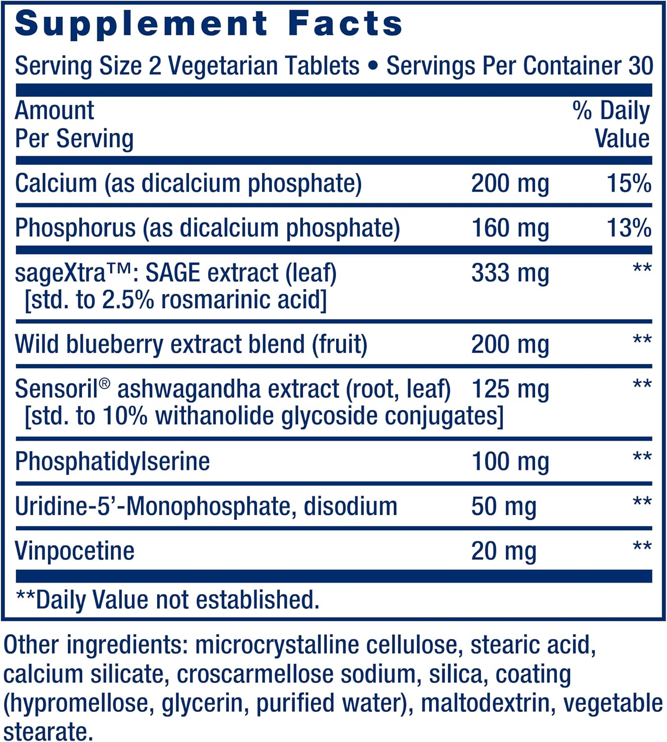 Life Extension Cognitex Elite, 60 comprimidos – con salvia, arándano, ashwagandha, fosfatidilserina y vinpocetina
