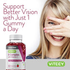 Viteey Vitamin B Complex Gummies with Vitamin C, Sugar Free Chewable Gummy - Energy, Metabolism & Nerve Health - B6, B12, Folic Acid, Biotin - Vegan, Gelatin Free, GMO Free - Strawberry Flavored