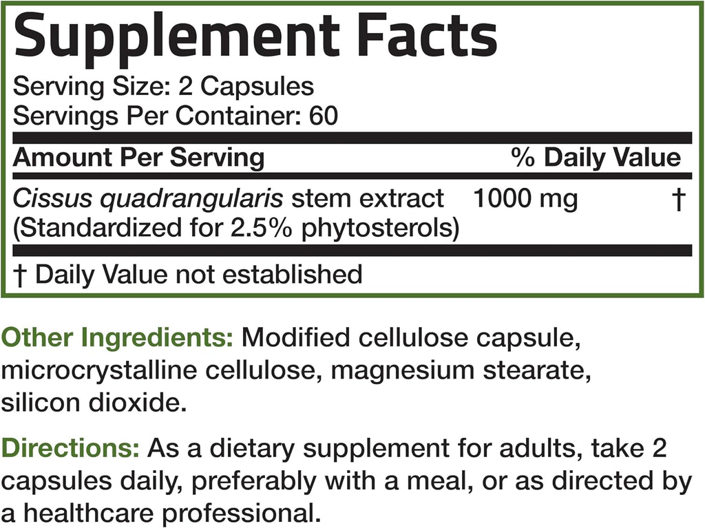 Bronson Cissus Quadrangularis Extract 1000 mg, 120 Cápsulas Vegetarianas