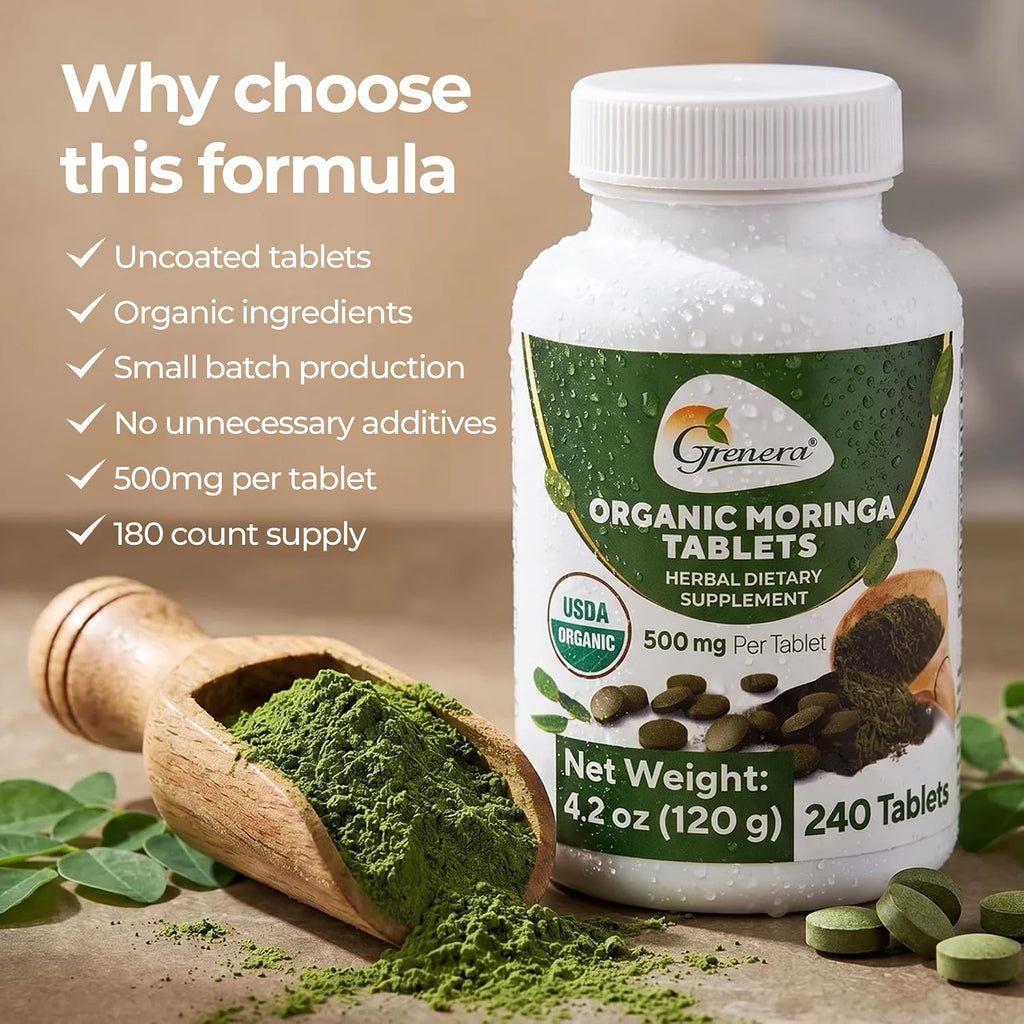 Grenera Organic Moringa Tablets - 500 mg - 240 Tablets