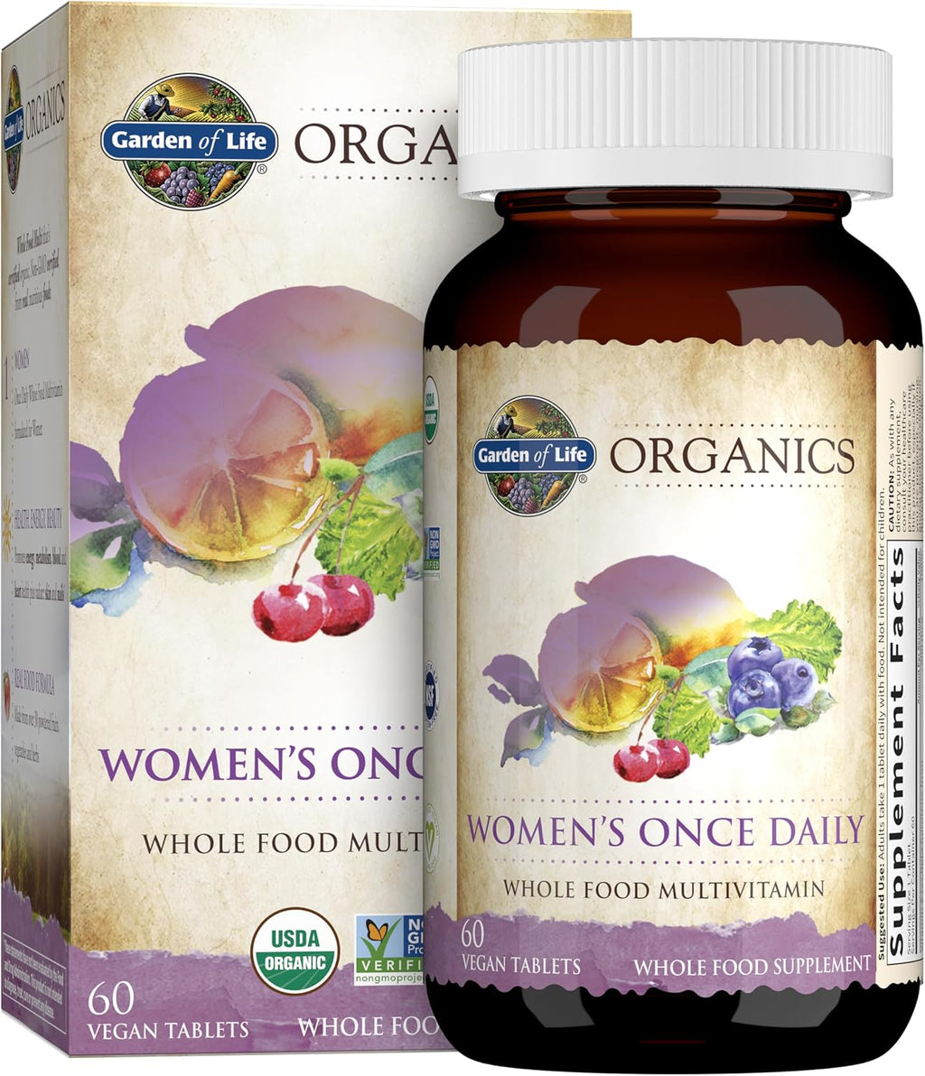 Garden of Life Organics Multivitamínico para Mujeres - Multivitamínico diario con alimentos integrales, hierro, biotina, vegano, orgánico, 60 comprimidos