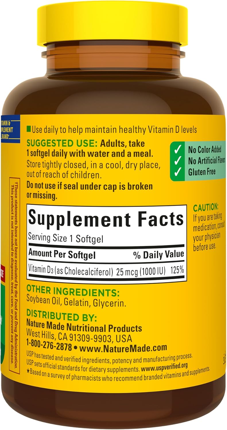 Nature Made Vitamina D3 1000 IU (25 mcg) - 300 Cápsulas Blandas