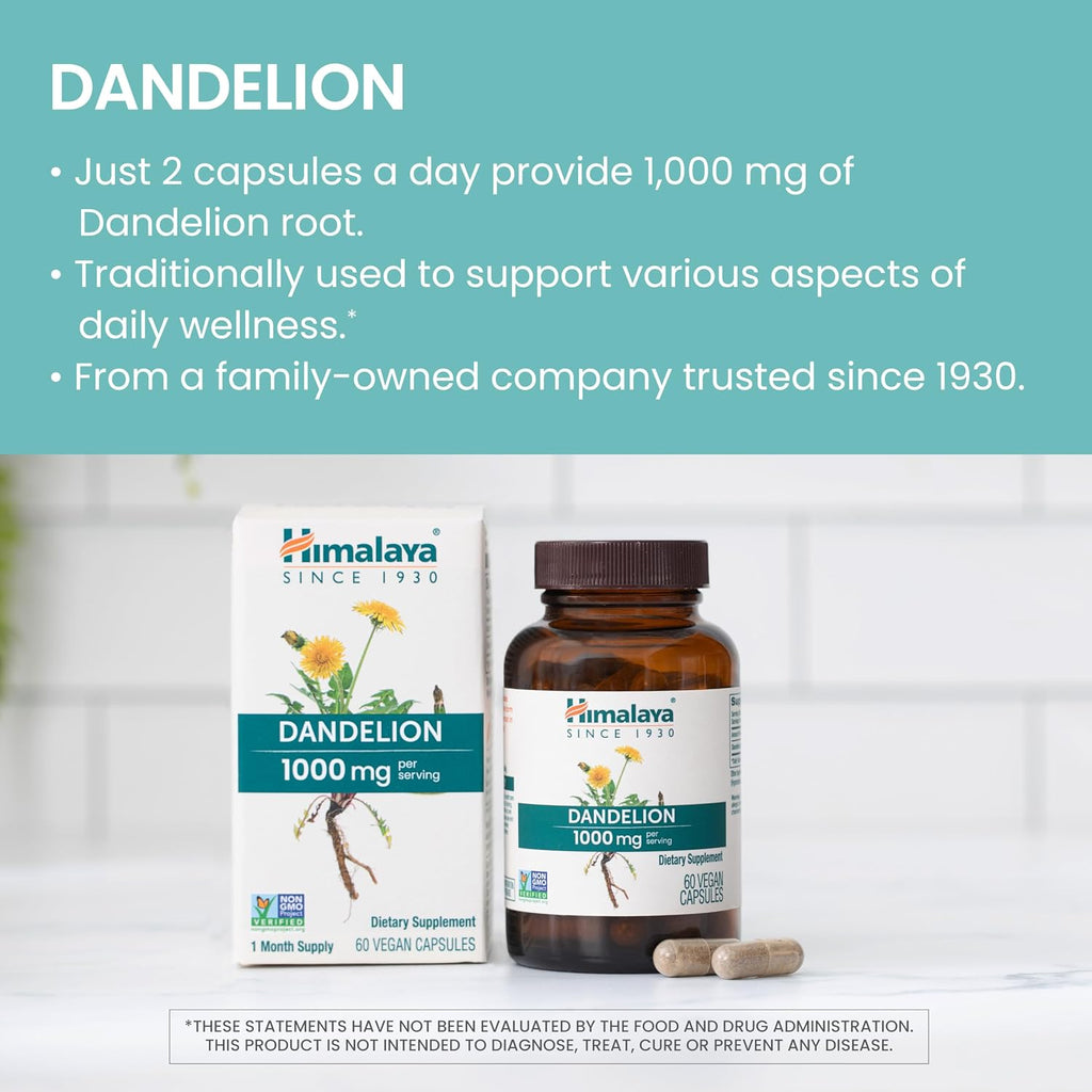 Himalaya Diente de León - Suplemento de Raíz de Diente de León para el Bienestar Diario - Vegano, Sin Gluten, 1000 mg, 60 Cápsulas