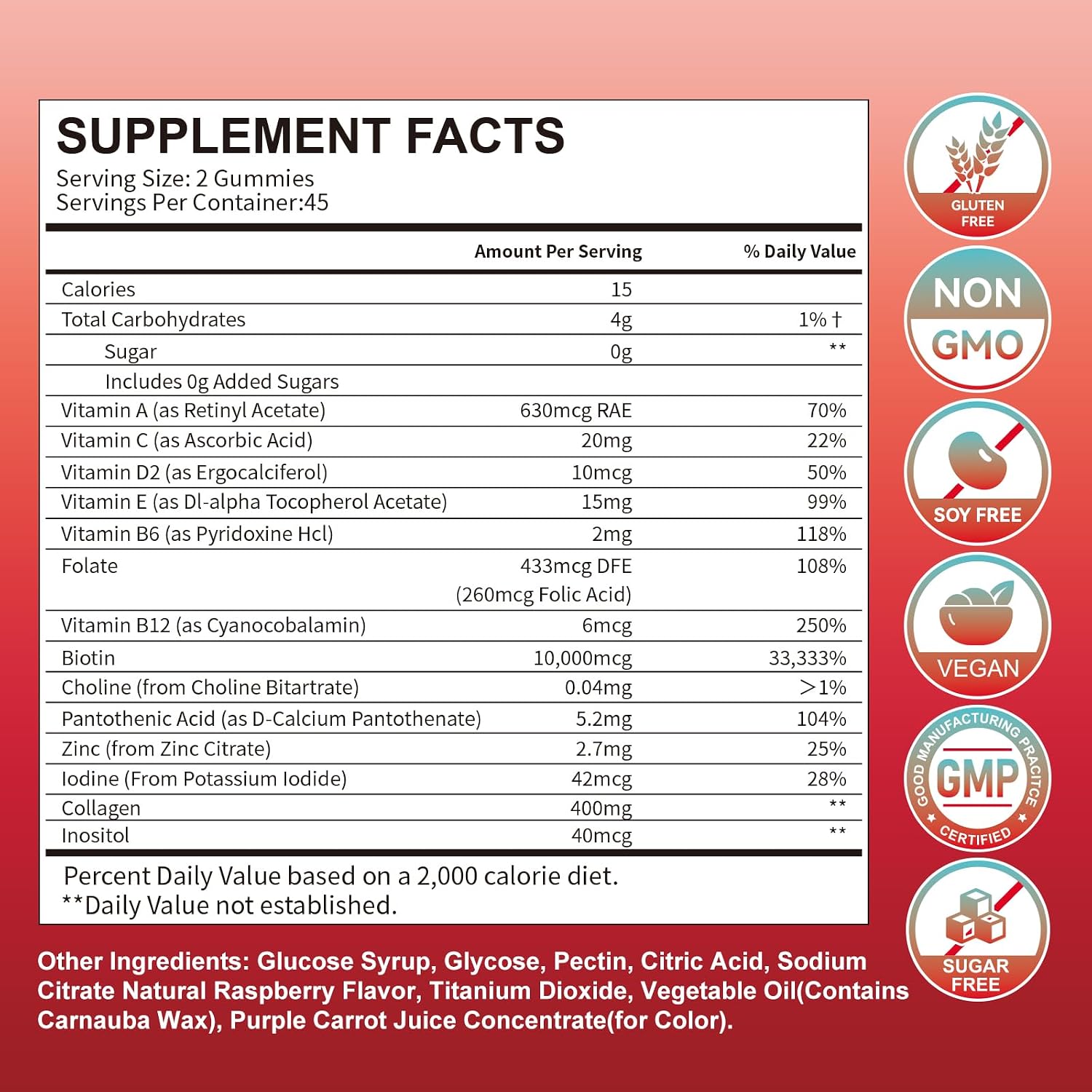 Hurdilen Biotina Colágeno Gummies 10000mcg - 90 Gominolas para Cabello, Piel y Uñas
