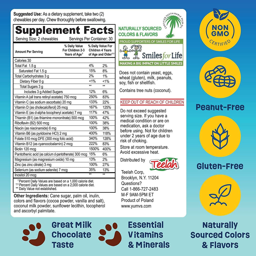 YUM-V'S - Multivitamínico infantil ositos de chocolate masticables - 60 unidades (paquete de 2)