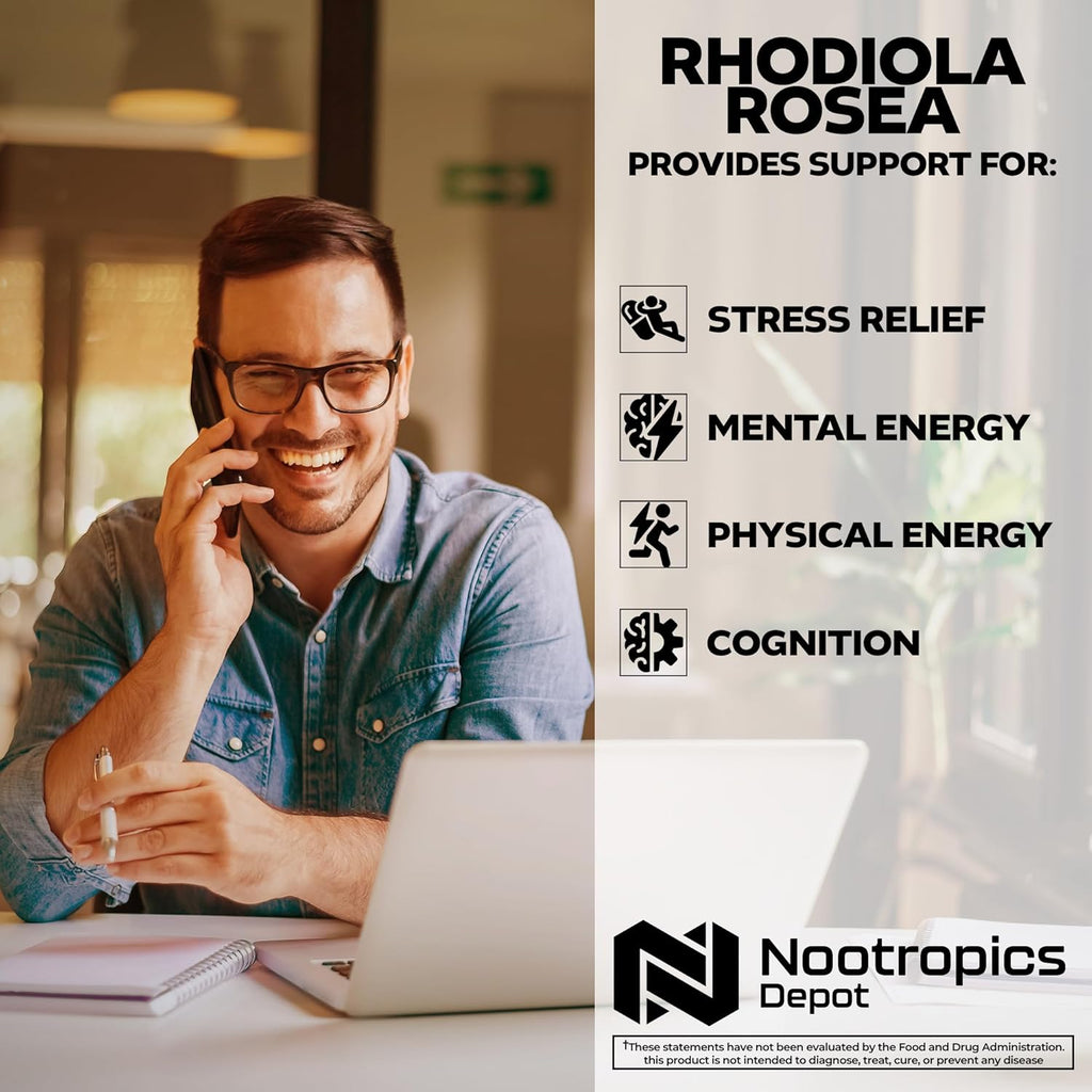Nootropics Depot Rhodiola Rosea Cápsulas | 500mg | 3% Rosavins | 60 Cápsulas | Extracto Estandarizado