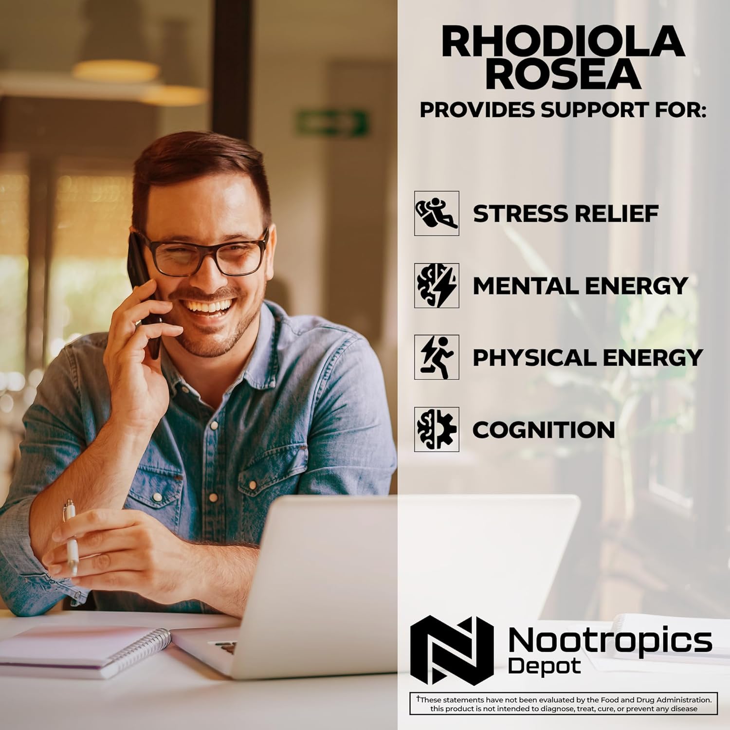Nootropics Depot Rhodiola Rosea Cápsulas | 500mg | 3% Rosavins | 60 Cápsulas | Extracto Estandarizado