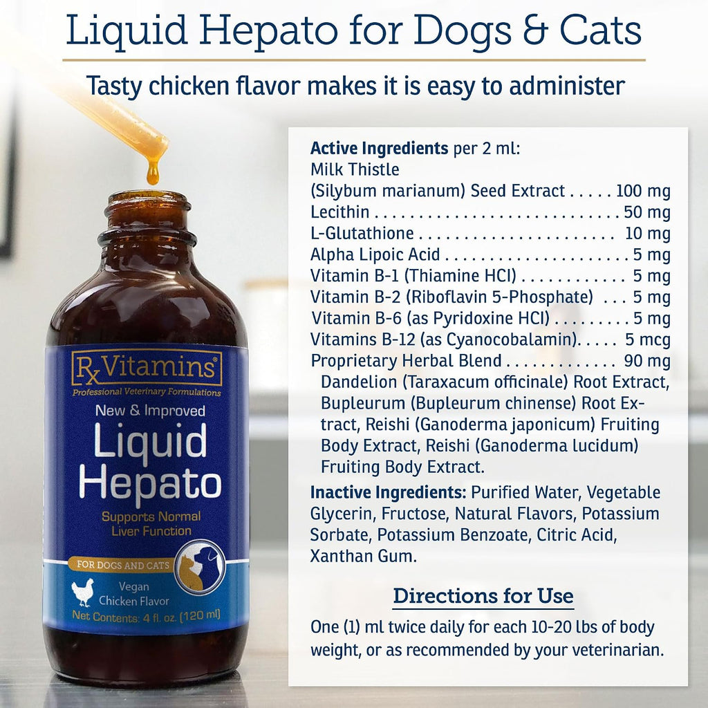 Rx Vitamins Liquid Hepato - Suplemento Líquido para el Hígado con Cardo Mariano y Vitaminas B - Sabor a Pollo (118 ml)
