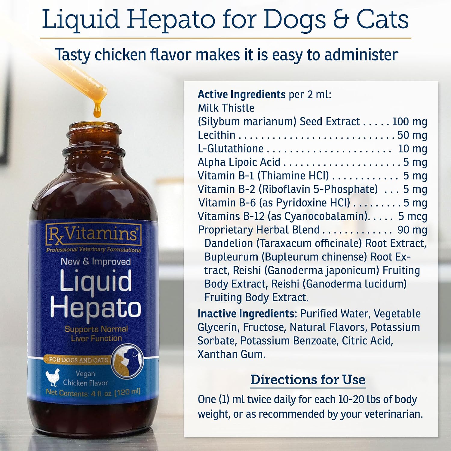 Rx Vitamins Liquid Hepato - Suplemento Líquido para el Hígado con Cardo Mariano y Vitaminas B - Sabor a Pollo (118 ml)