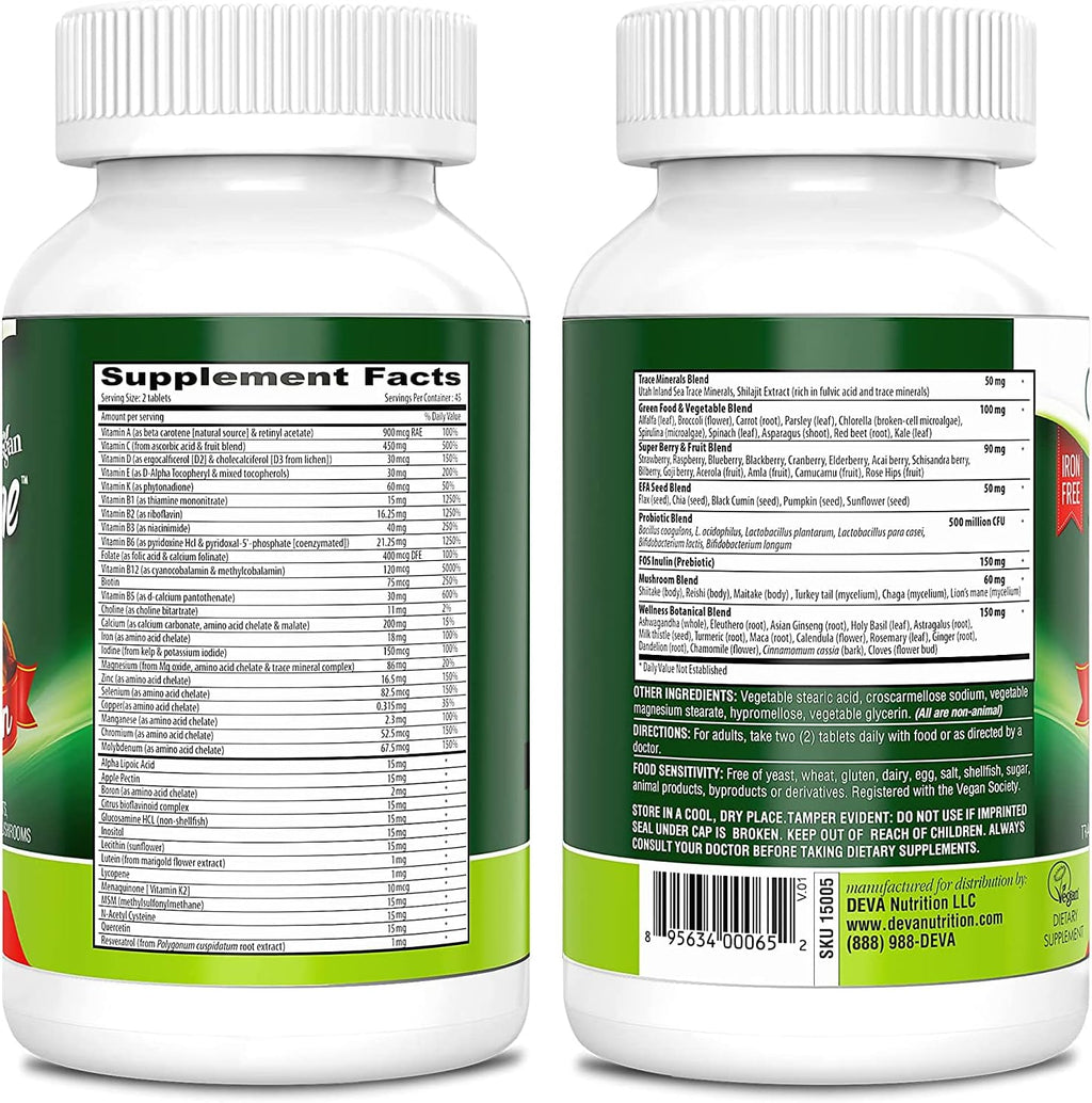 DEVA Tuba Prime Multivitamínico Vegano de Alta Potencia - 90 Comprimidos (2 Unidades)