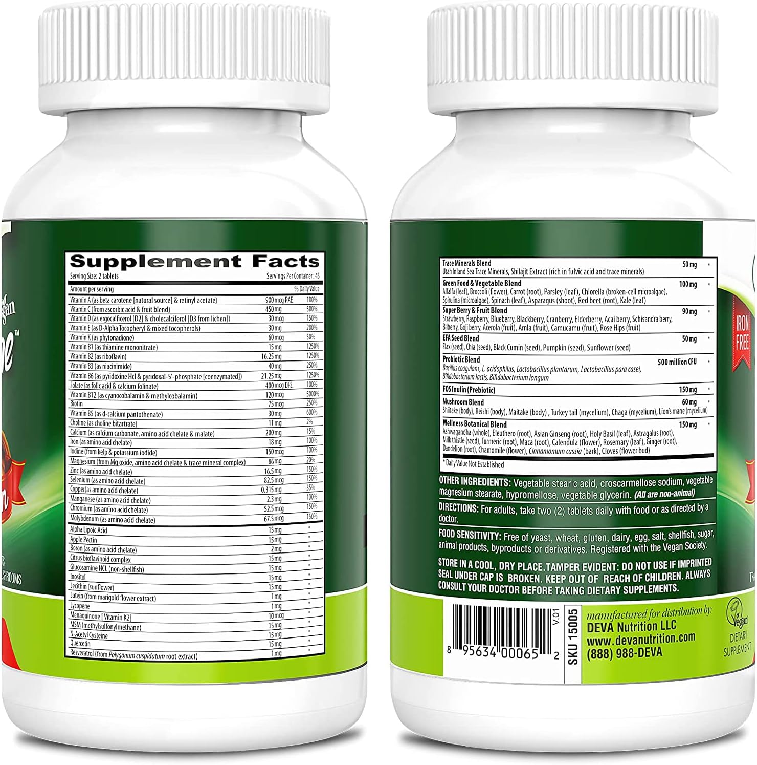 DEVA Tuba Prime Multivitamínico Vegano de Alta Potencia - 90 Comprimidos (2 Unidades)