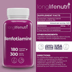 LongLifeNutri Benfotiamina 300mg – 180 Cápsulas Vegetarianas – Suministro para 6 Meses