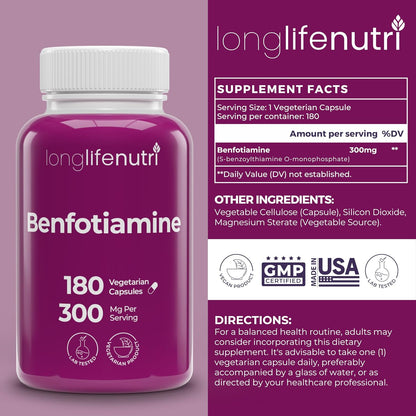 LongLifeNutri Benfotiamina 300mg – 180 – Contribuye al funcionamiento normal del sistema nervioso. – Image 2