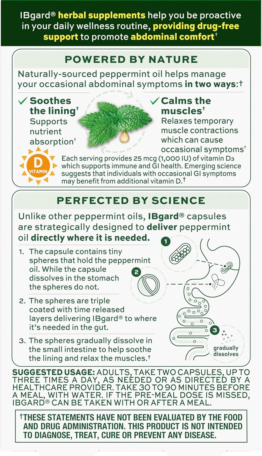 IBgard con Vitamina D, Cápsulas de Aceite de Menta, 48 Cápsulas