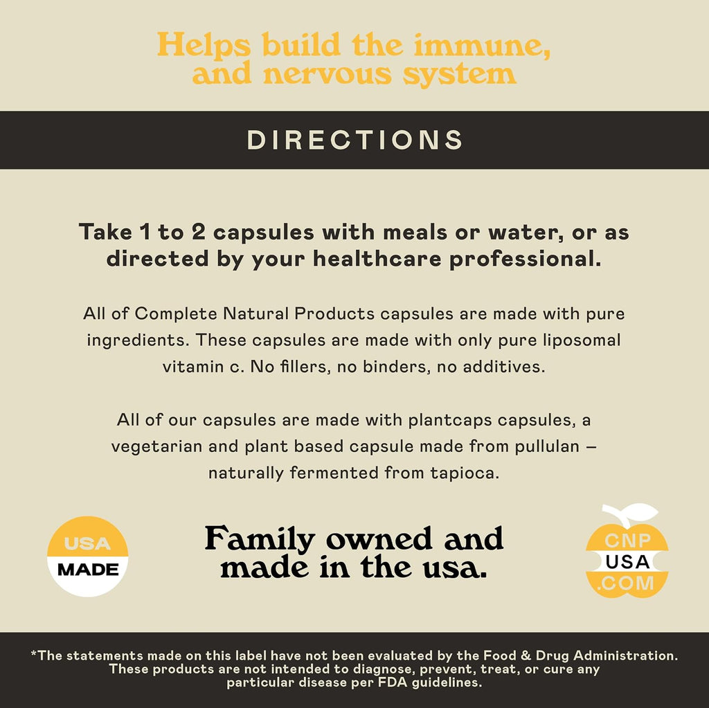 Complete Natural Products Vitamina C Liposomal - Cápsulas Puras de Vitamina C con Alta Absorción, Apoyo Inmunológico y Defensa Antioxidante