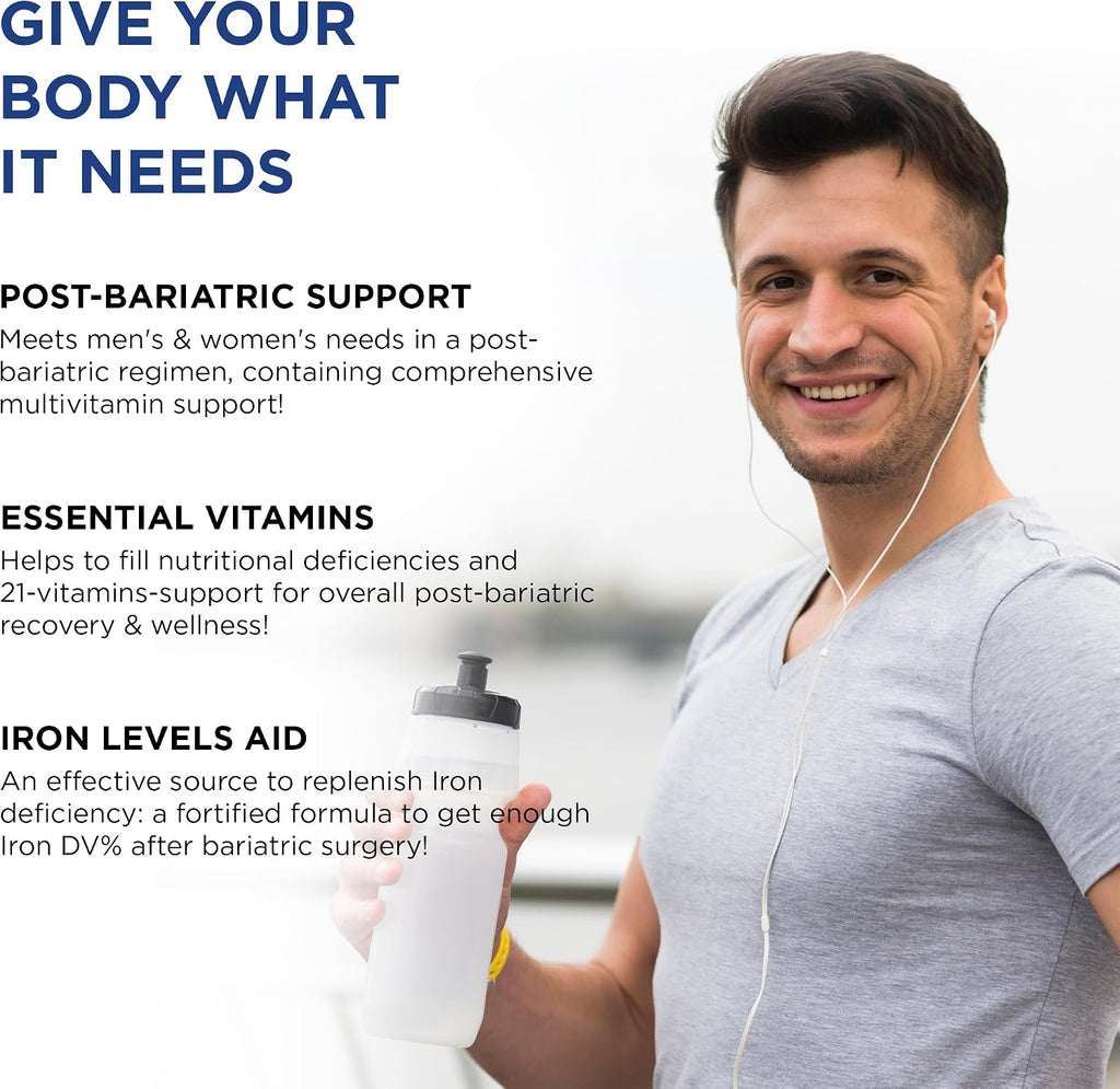 Multivitamínico Bariátrico con Hierro para Mujeres y Hombres - Mezcla de 42 Superfoods para Energía y Apoyo Inmunológico - Recuperación Postoperatoria, Cápsulas Líquidas Fáciles de Tragar, Halal, Hecho en EE.UU. (120 Cápsulas Líquidas)