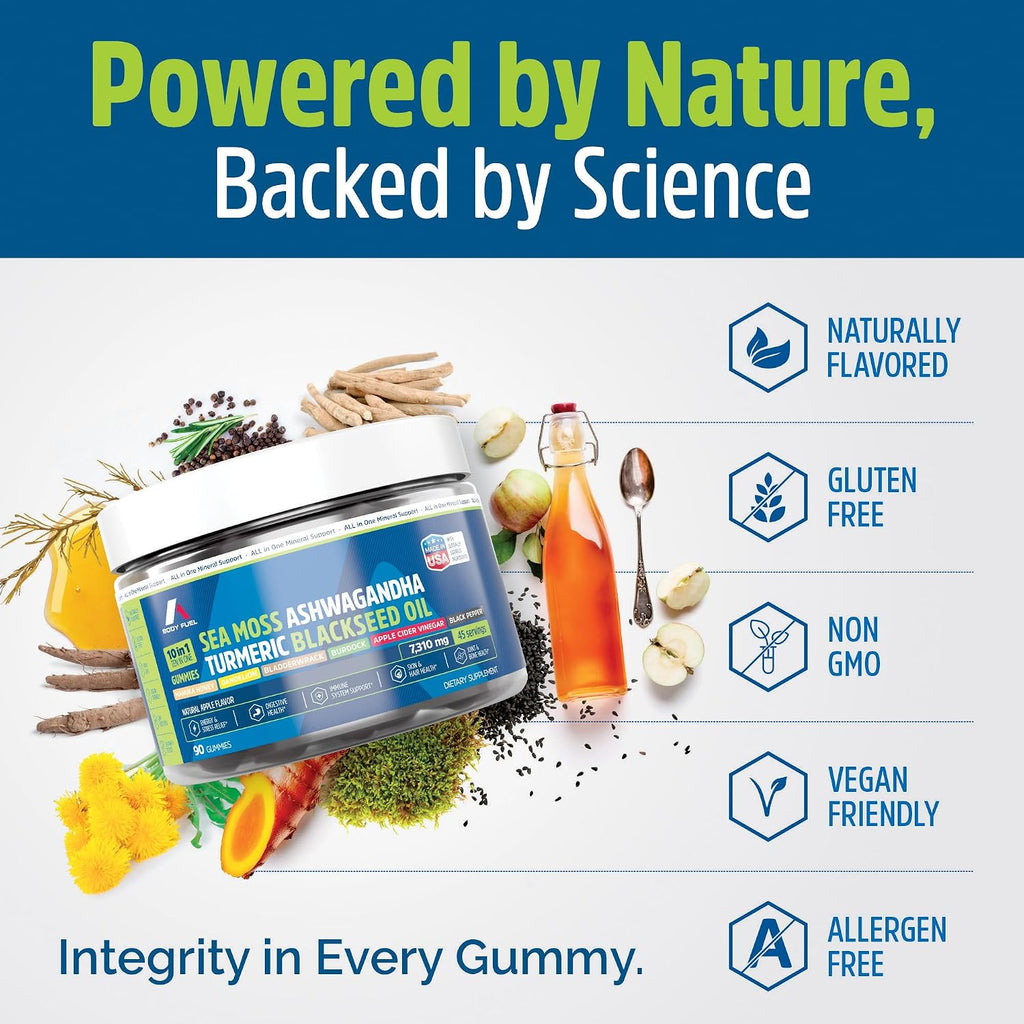 A1 Body Fuel Gominolas de Sea Moss, Fórmula 10 en 1, 90 unidades