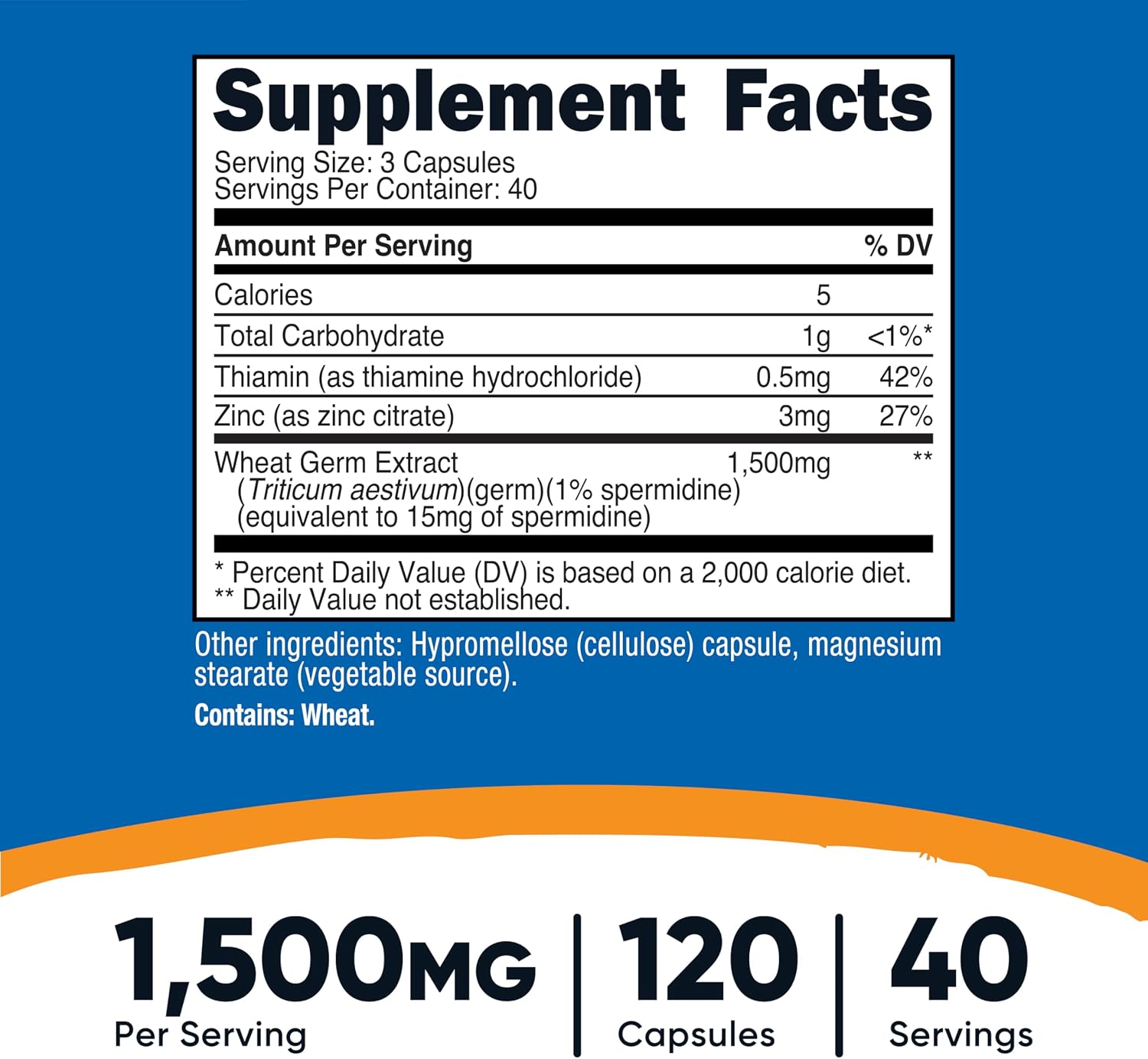 Nutricost Espermidina Extracto de Germen de Trigo, 120 Cápsulas para 40 Raciones - Vegetariano, Sin OGM