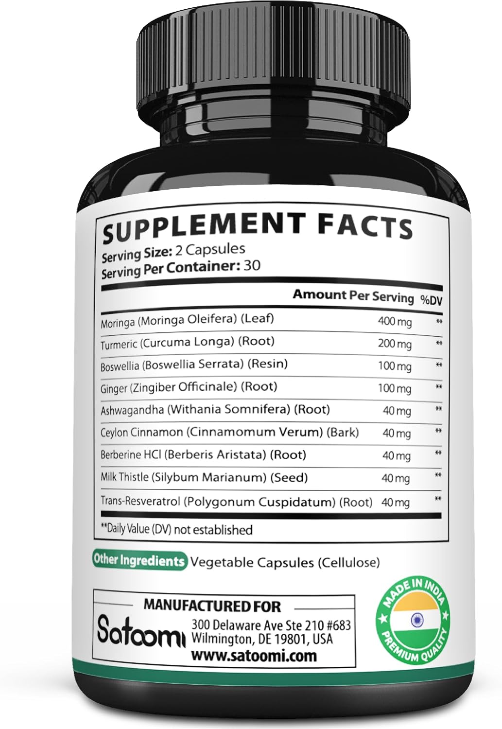 Satoomi 9in1 Cápsulas de Moringa - Complejo de 9 Ingredientes Naturales (60 Cápsulas)