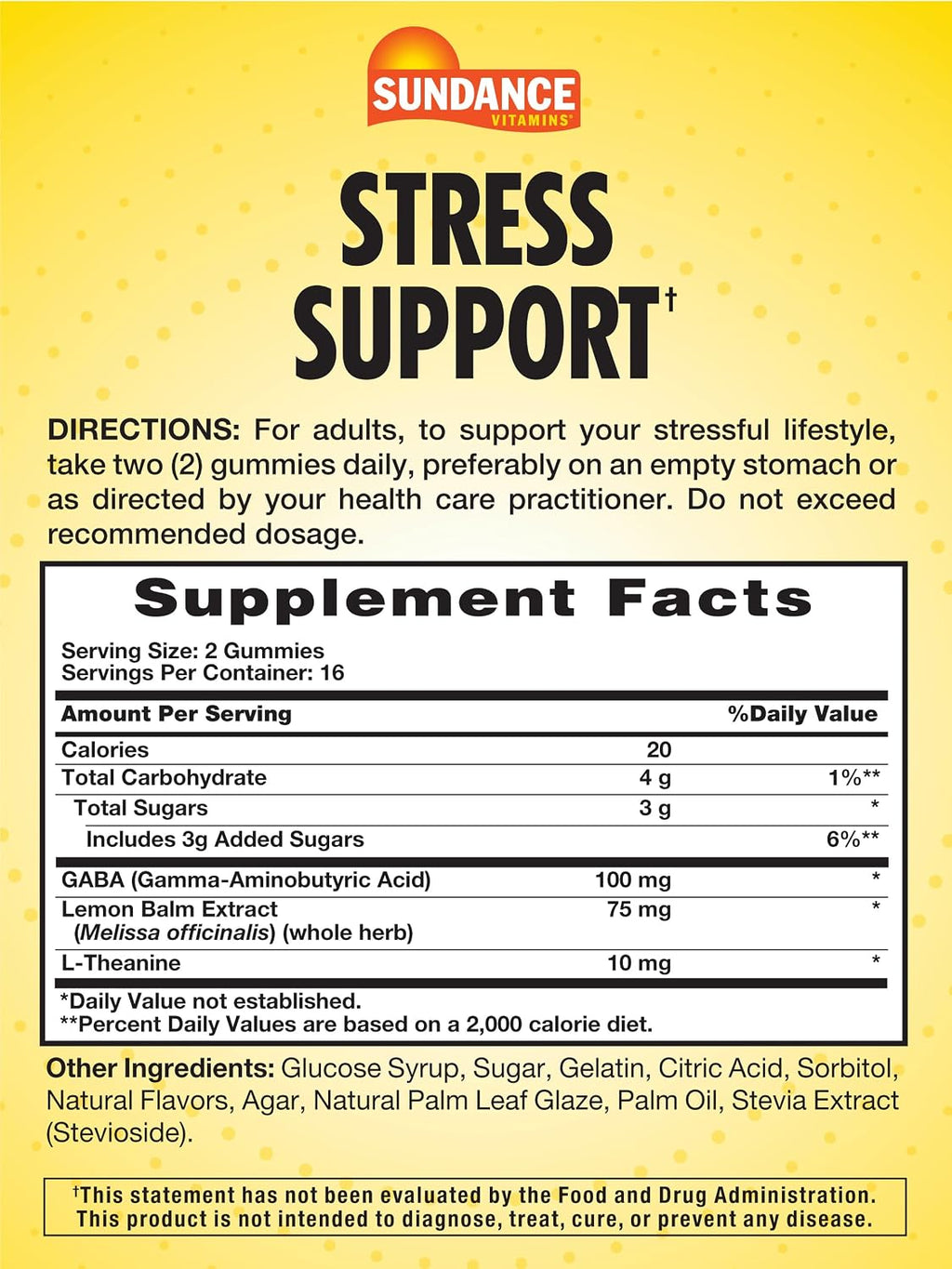 Sundance Stress Support Gummies - con GABA y Melisa - Sabor Limón Fresa - 32 gominolas