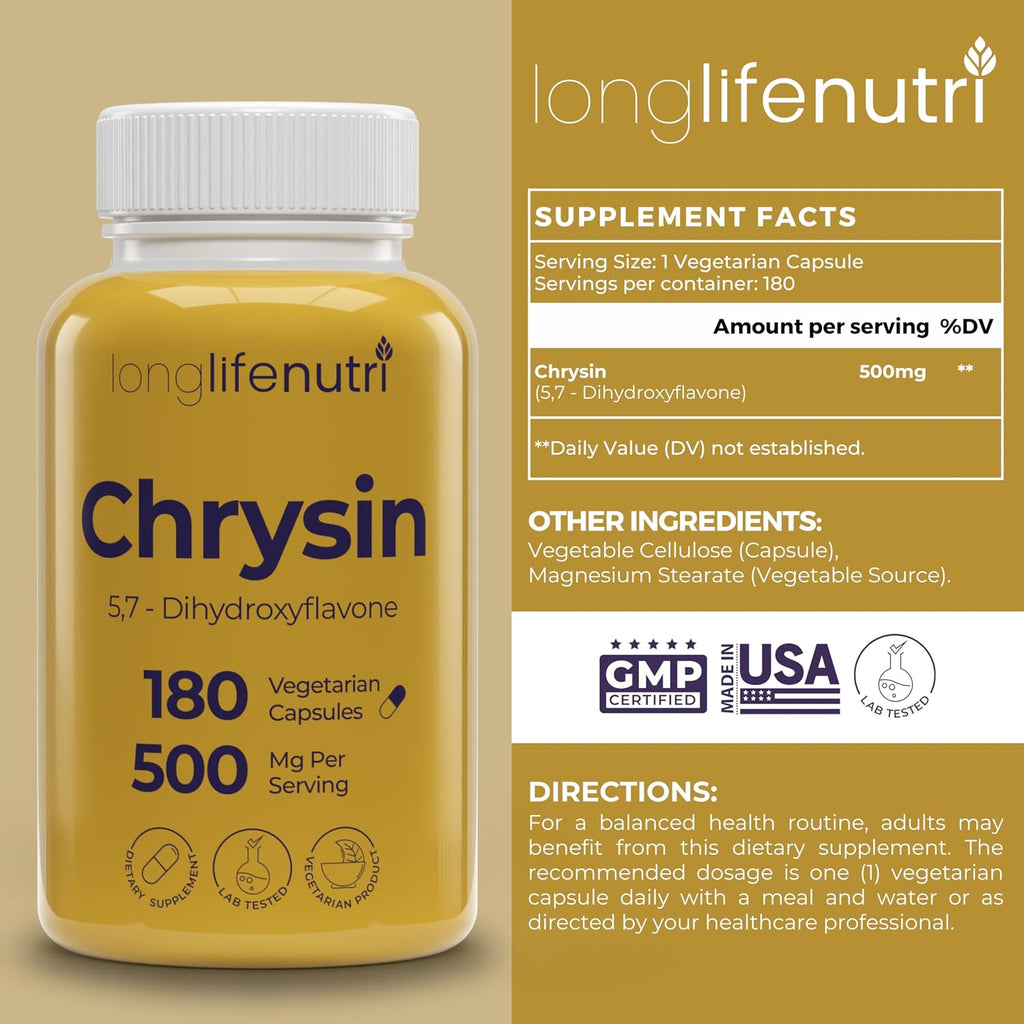 LongLifeNutri Crisina 500 mg – 180 Cápsulas Vegetales