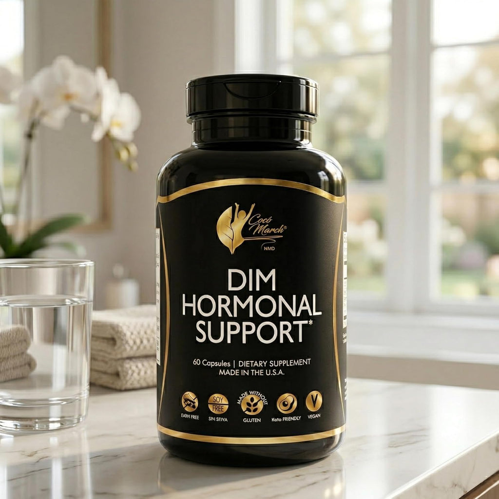 Cocó March DIM Suplemento para Mujeres – Apoya el Equilibrio Hormonal, Cuidado de la Piel y Metabolismo Natural del Estrógeno – Desintoxicación y Salud Celular – Sin Gluten, Sin Soja, Sin Lácteos, Vegano y Keto – 60 Cápsulas