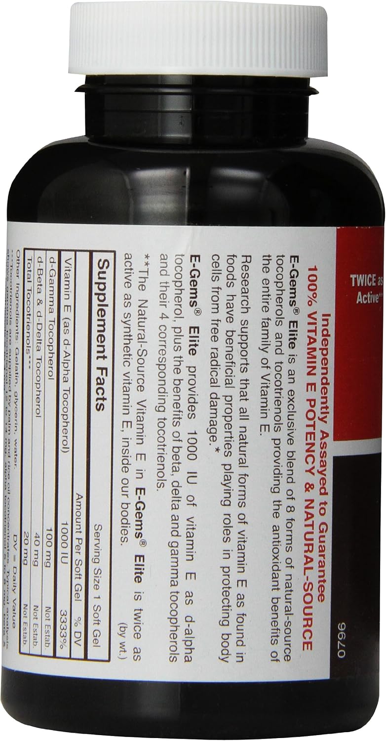 Carlson E-Gems Vitamina E natural de élite, 1000 UI, 60 cápsulas blandas