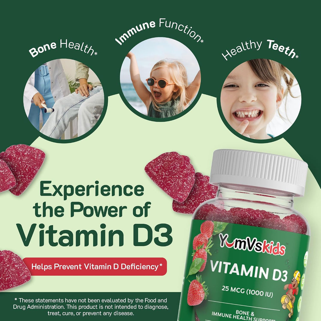 YUM-V's Gomitas de Vitamina D3 para Niños - 1000 UI - 60 Gomitas