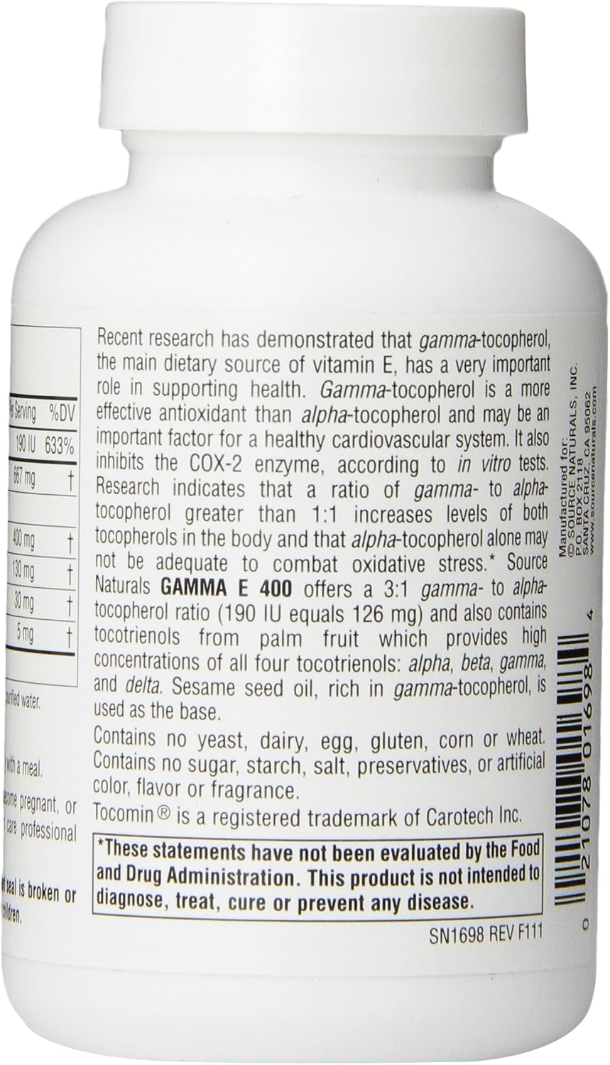 Source Naturals Gamma E 400, 60 cápsulas blandas