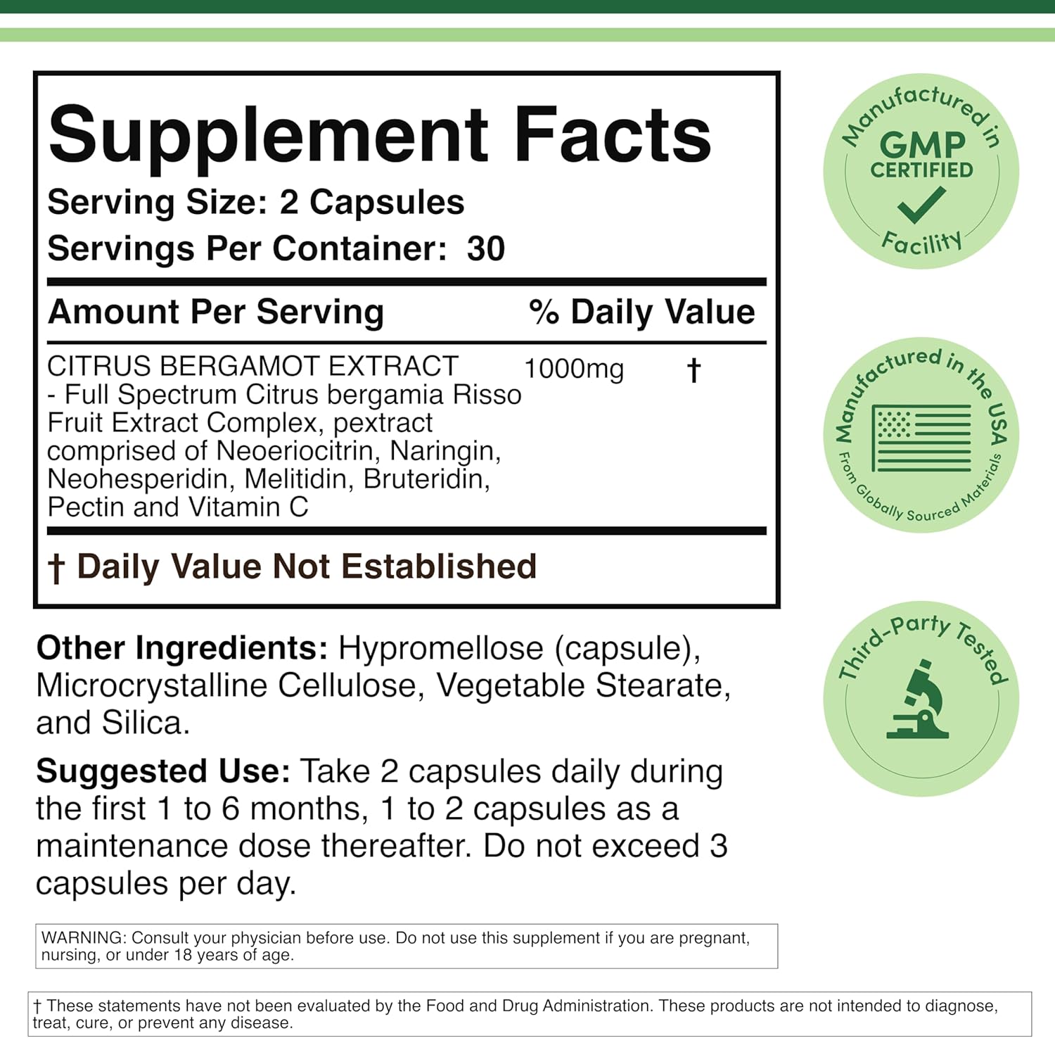 Double Wood Citrus Bergamot - 1000mg, 60 Cápsulas (Certificado NSF)