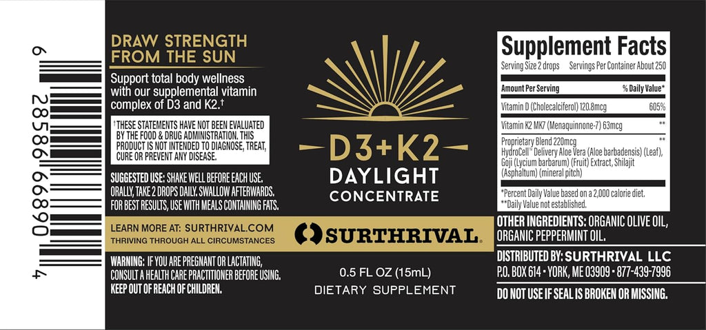 Surthrival Concentrado Daylight Vitamina D3+K2, 0.5 oz (270 dosis)
